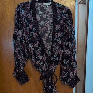 Coldwater Creek Black and Purple Floral Blouse